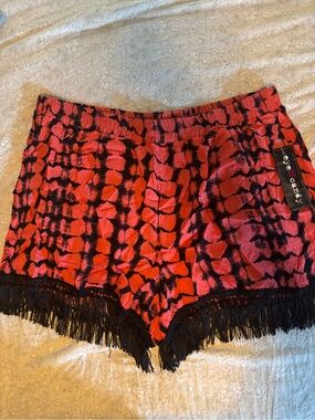 eye candy Coral and Black Tie-Dye Fringe Shorts NEW NWT